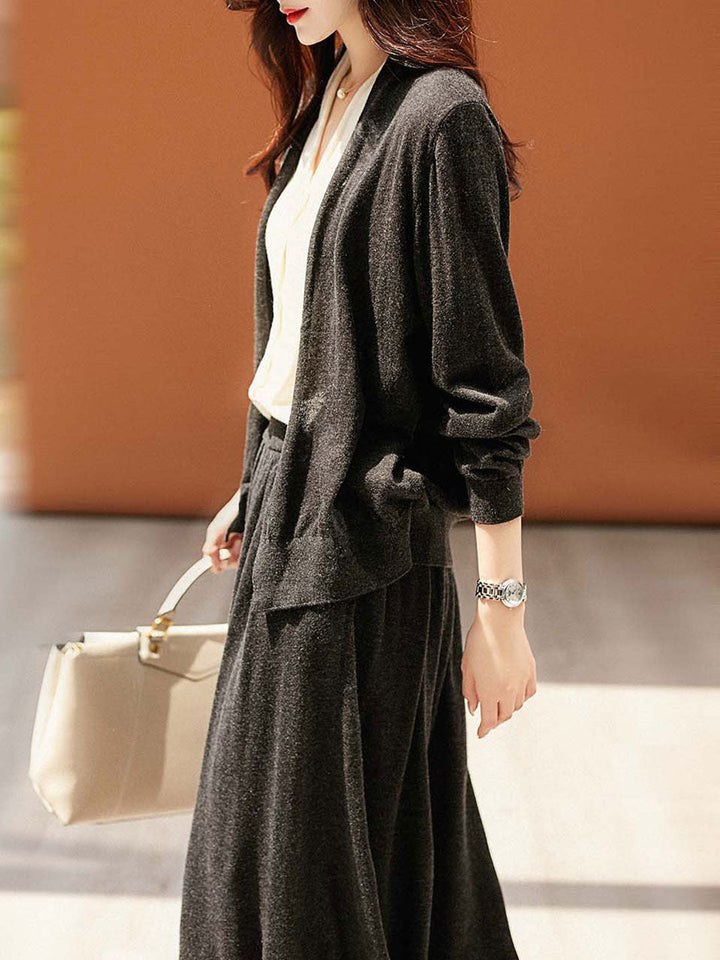 Ruby Classic V-neck Knitted Cardigan Skirt Set