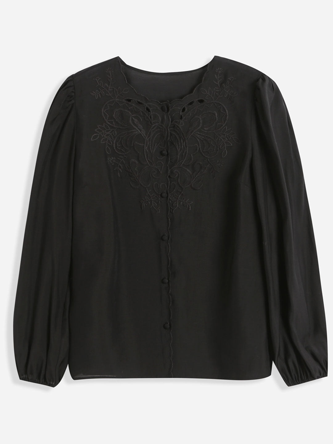 Jocelyn Elegant Embroidered Lantern Sleeve Shirt-Khaki