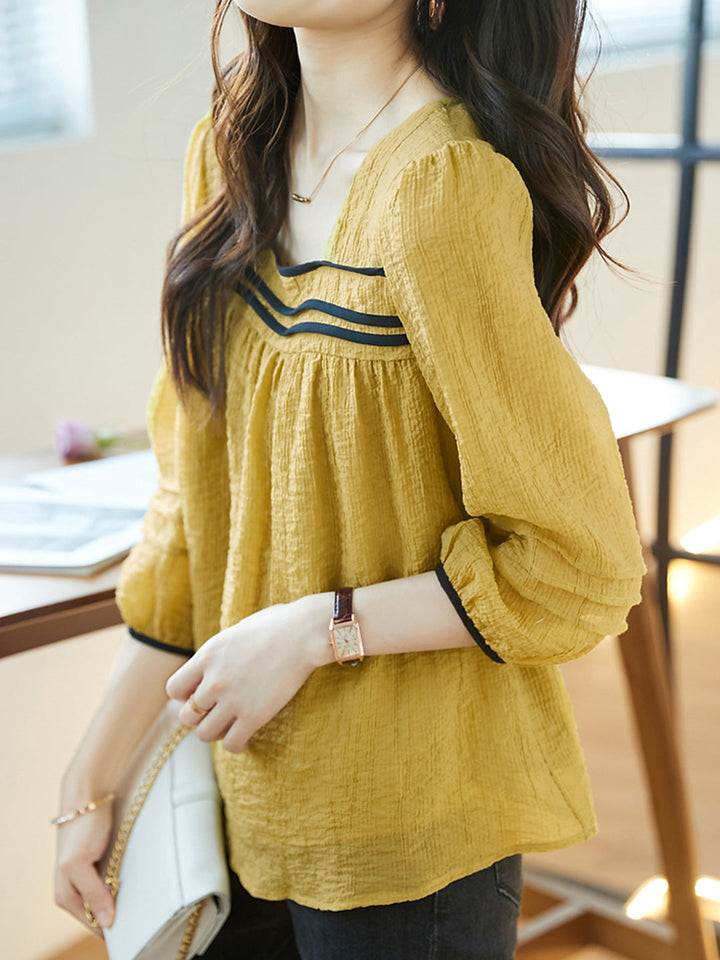 Bella Classic Back Hollowed Blouse-Khaki