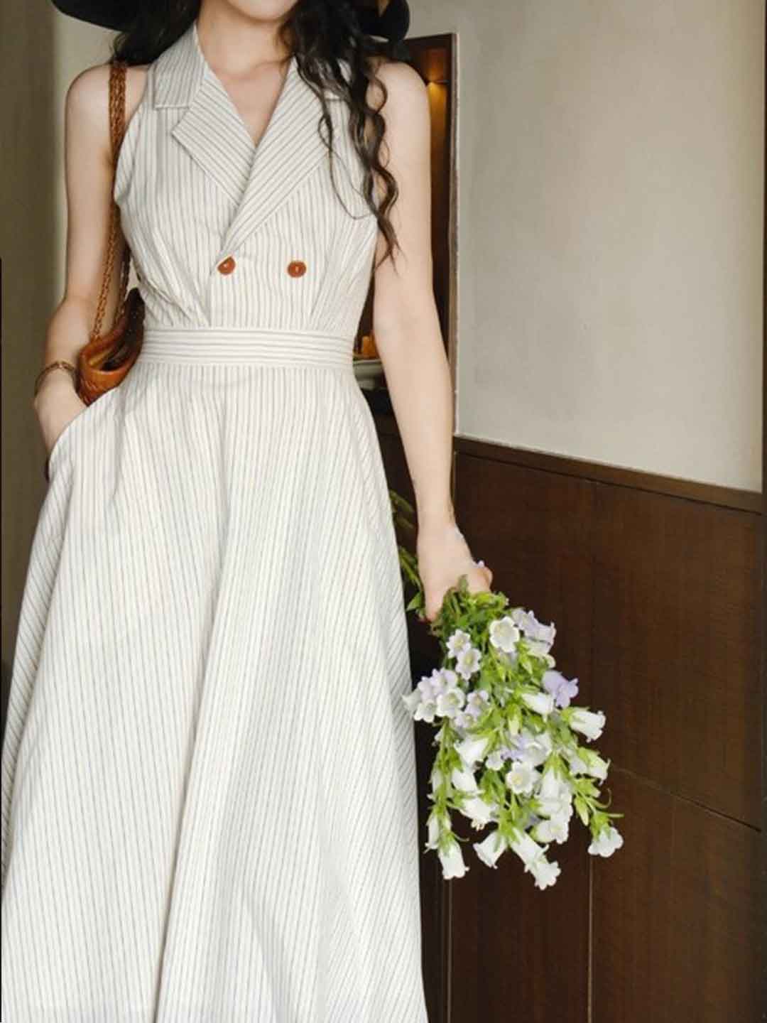 Victoria Elegant V-Neck Striped Shirt Dress