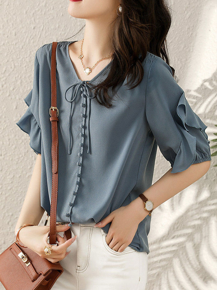 Ava Classic Ruffled Chiffon Top
