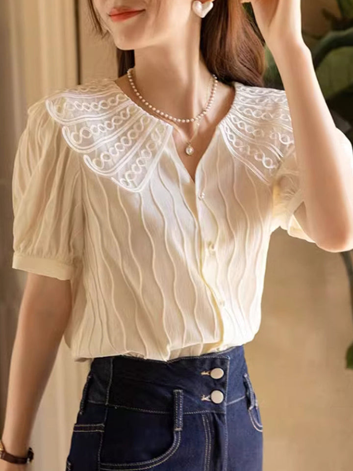 Camila Retro Doll Collar Chiffon Blouse