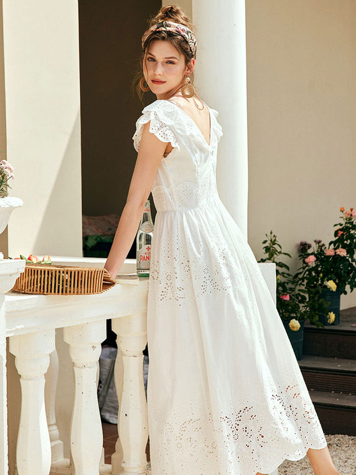 Emma Retro Embroidered Hollowed Dress
