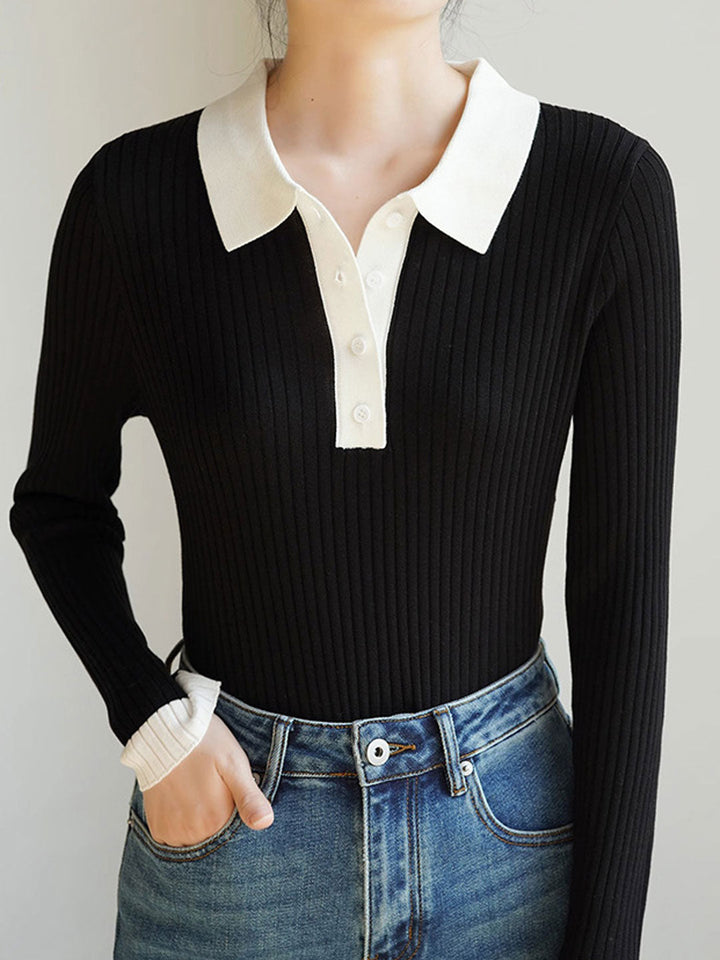 Jessica Retro Contrast Color Slim Knitted Sweater