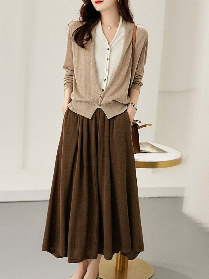 Ruby Classic V-neck Knitted Cardigan Skirt Set