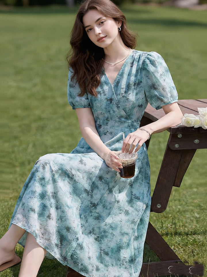 Bailey Elegant V-Neck Floral Printed Chiffon Dress