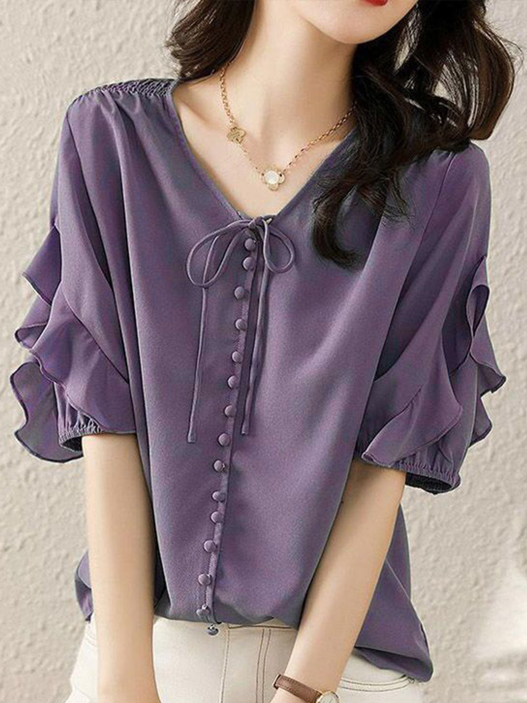 Ava Classic Ruffled Chiffon Top