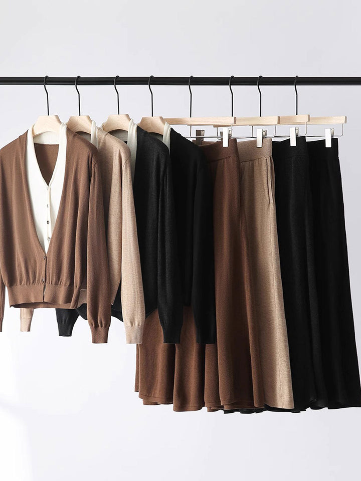 Ruby Classic V-neck Knitted Cardigan Skirt Set