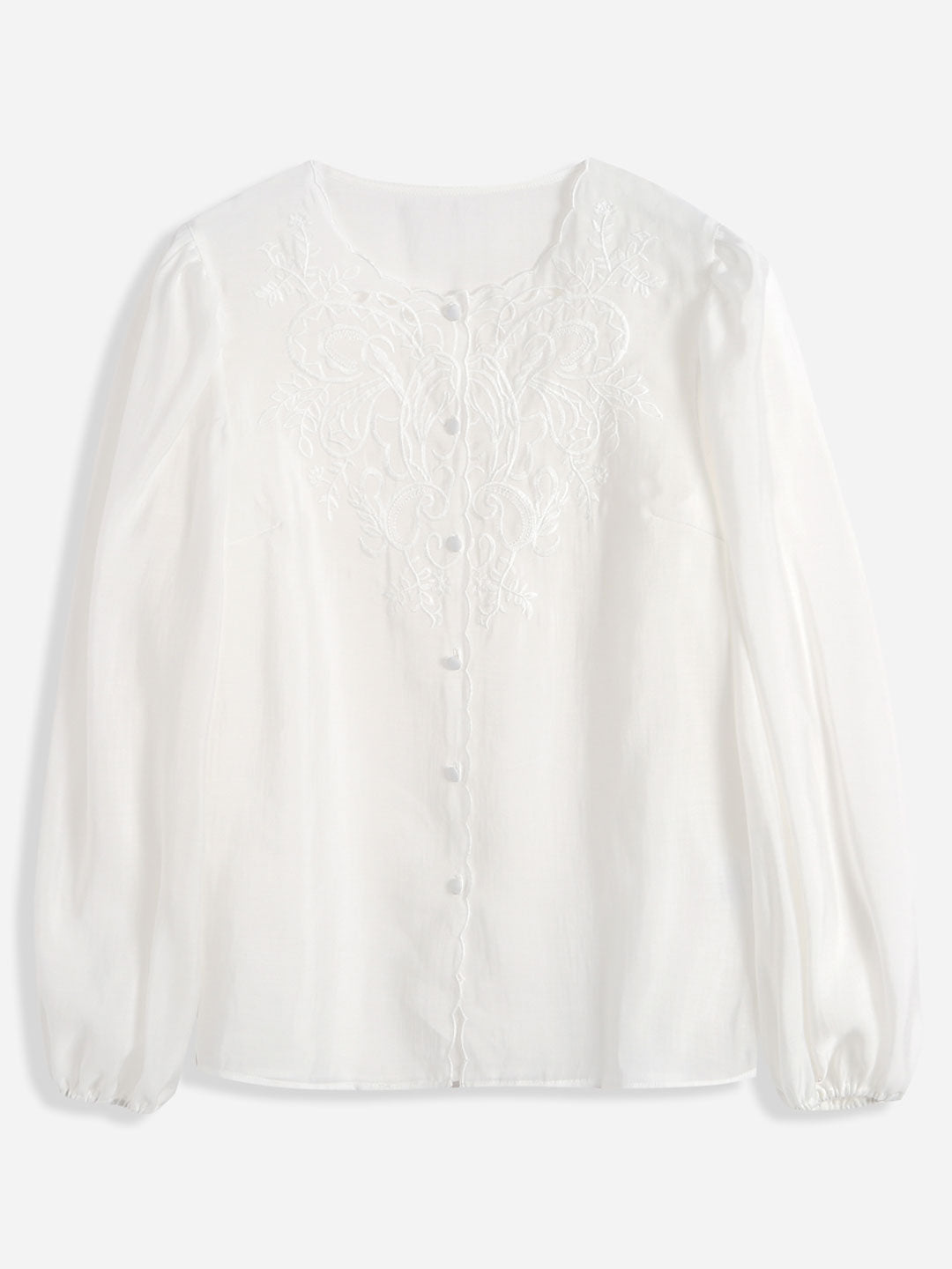 Jocelyn Elegant Embroidered Lantern Sleeve Shirt-Khaki