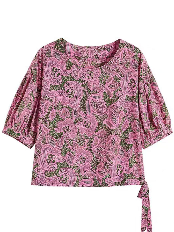 Madison Loose Crew Neck Latern Sleeve Drawstring Top