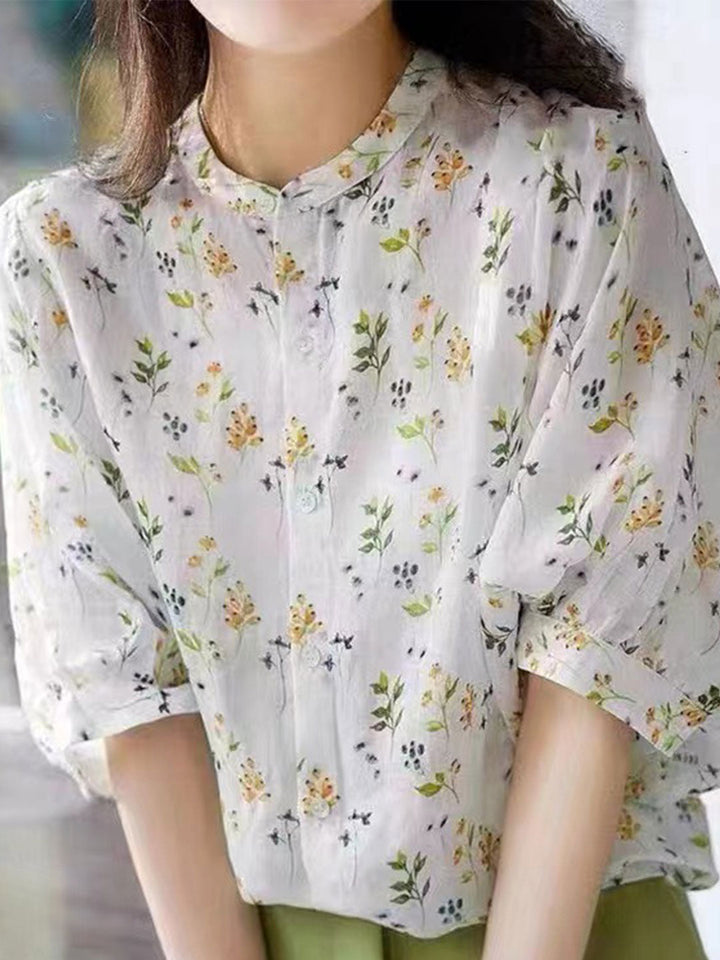 Abigail Retro Floral Printed Puff Sleeve Blouse