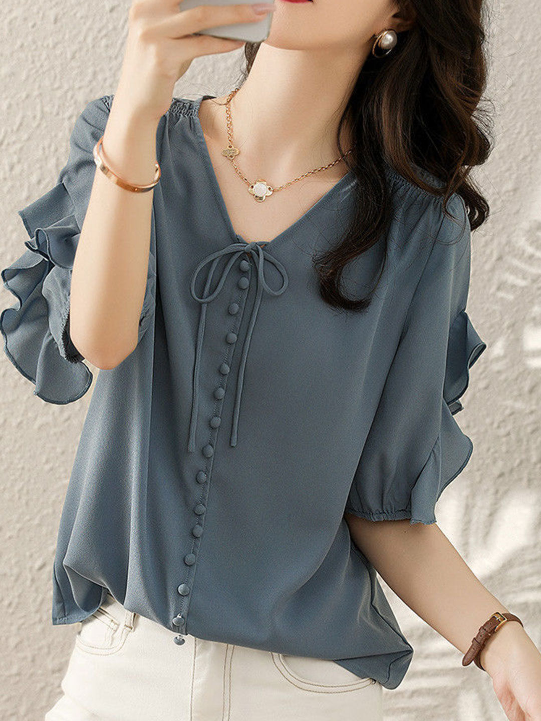 Ava Classic Ruffled Chiffon Top