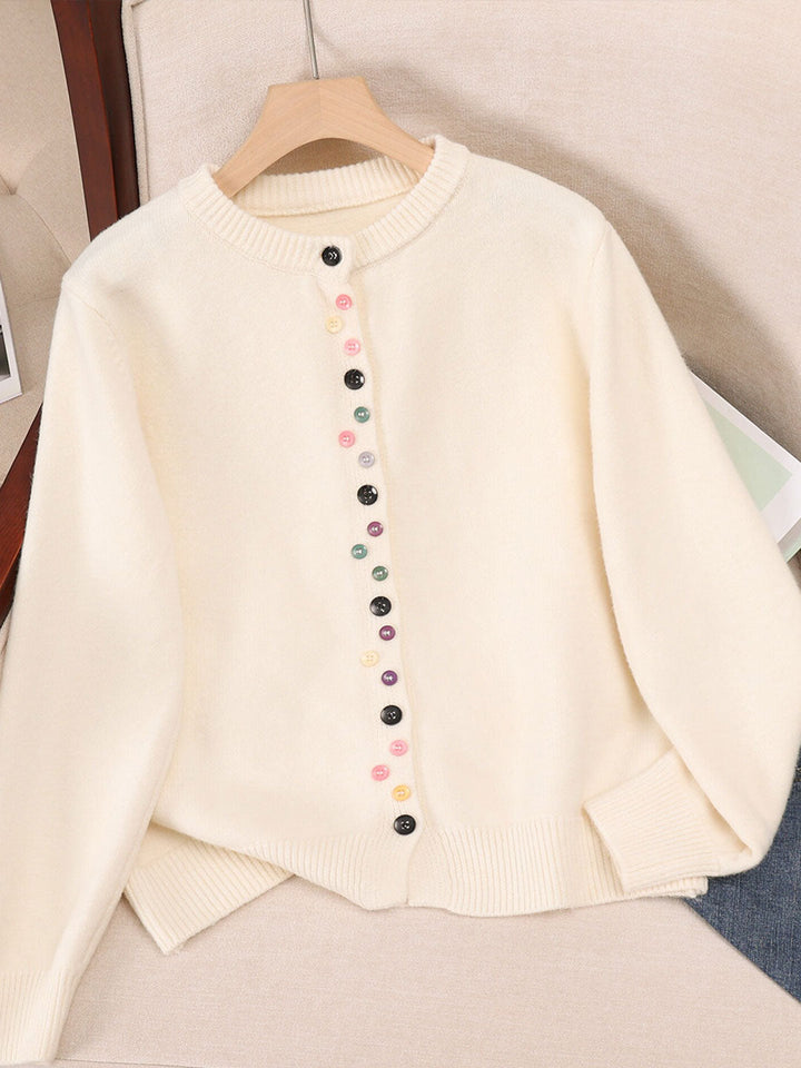 Aaliyah Classic Crew Neck Buttoned Knitted Cardigan-Red