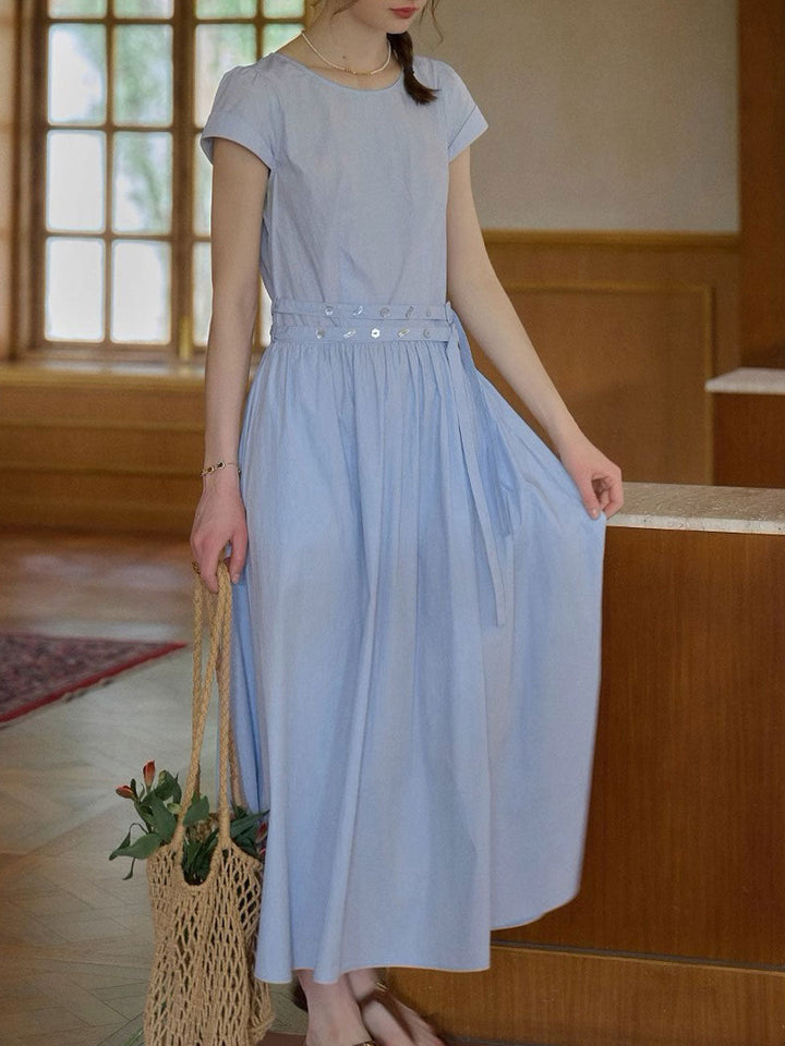 Bella Elegant Crew Neck Solid Color Dress