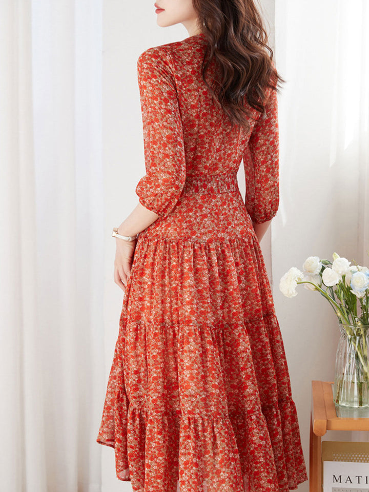 Alexis Vintage Ruffle Floral Chiffon Maxi Dress