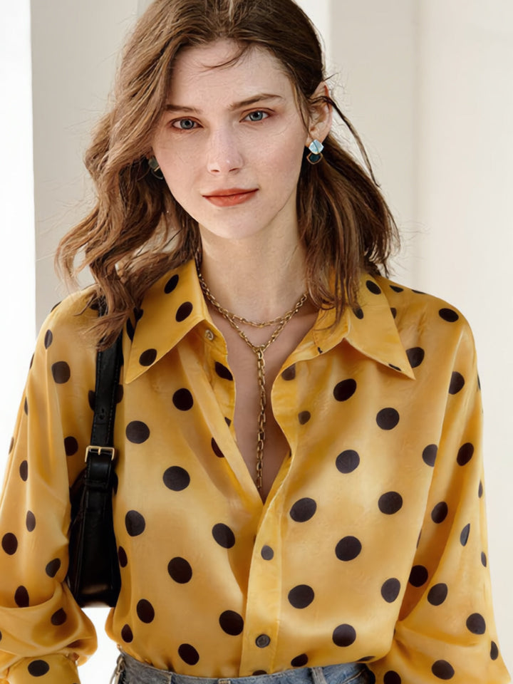 Mia Daily Lapel Polka Dot Printed Shirt