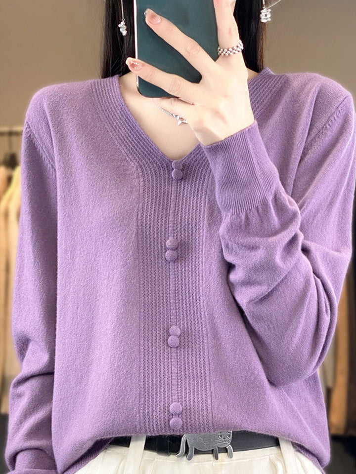 Abigail Casual V-neck Loose Knitted Sweater-Pink