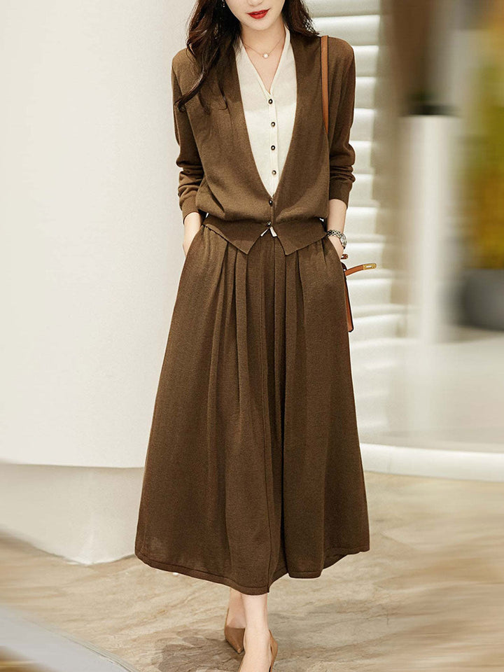 Ruby Classic V-neck Knitted Cardigan Skirt Set