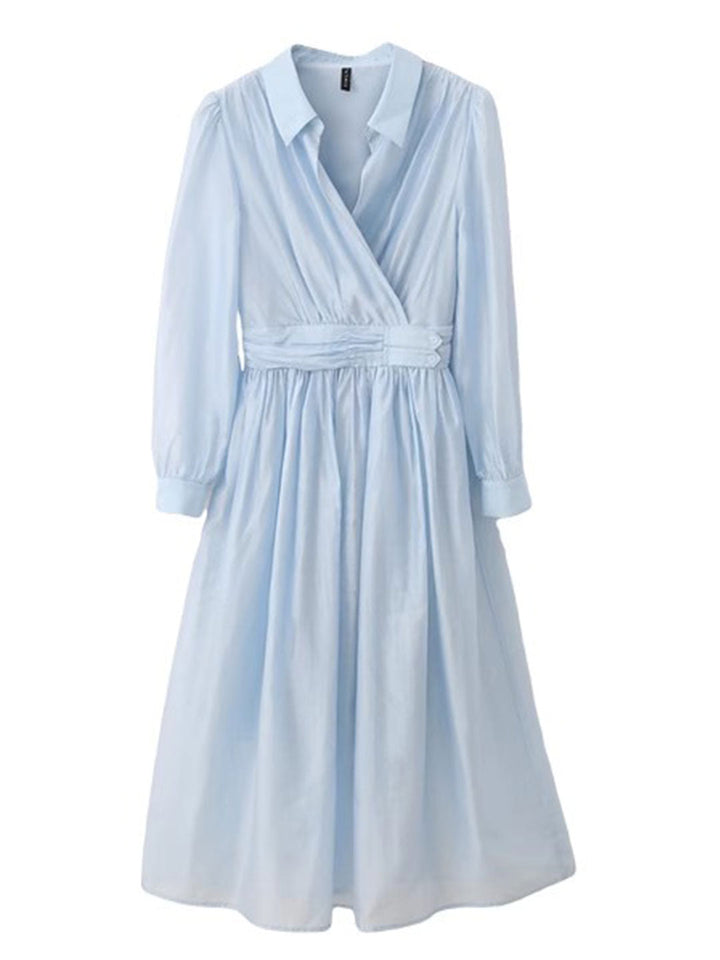 Kayla Retro Puff Sleeve Chiffon Dress-Blue