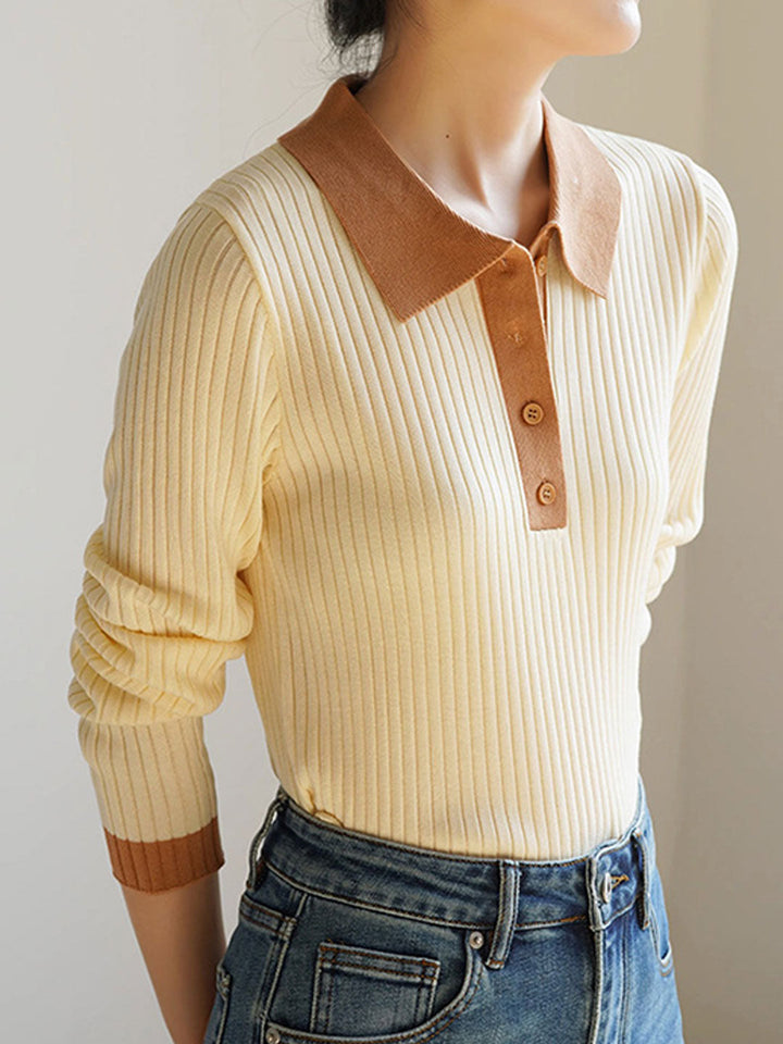 Jessica Retro Contrast Color Slim Knitted Sweater