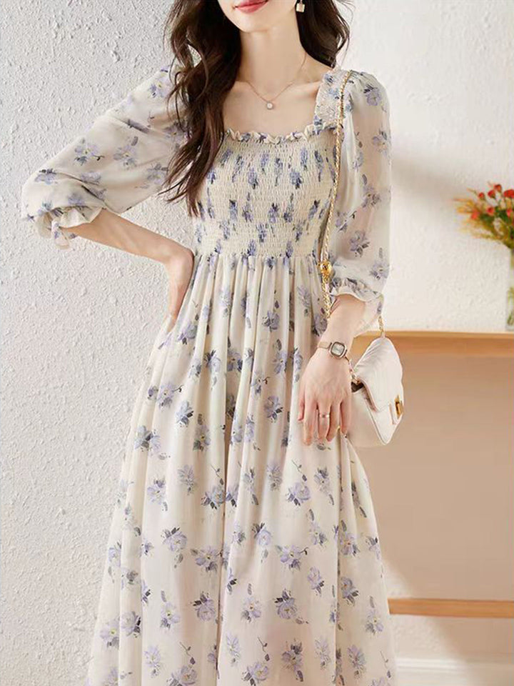 Zoey Retro Chiffon Printed Floral Dress