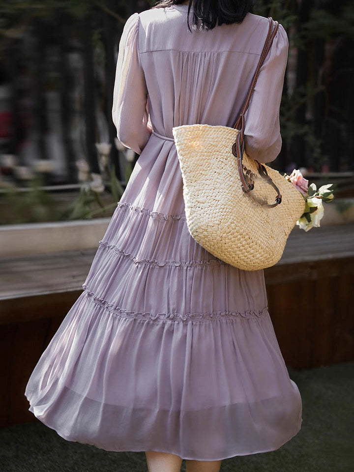 Sophie Elegant Pleated Tie Dress-Purple