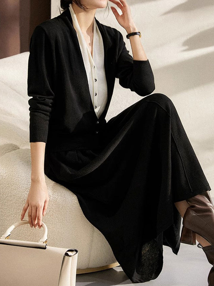 Ruby Classic V-neck Knitted Cardigan Skirt Set