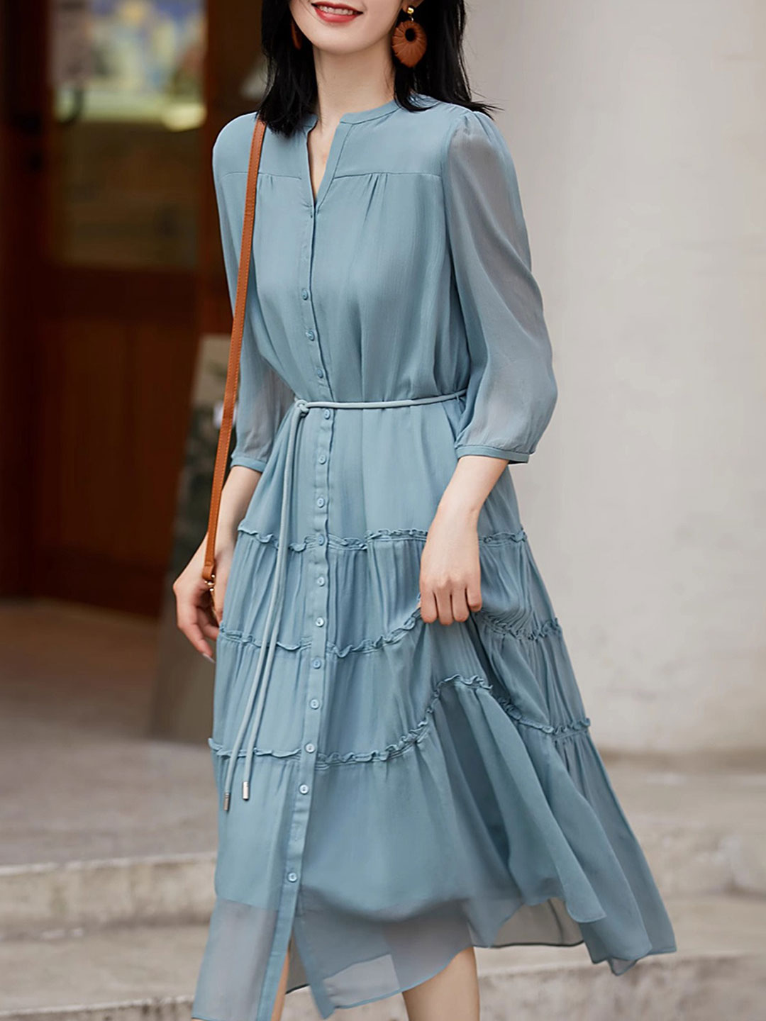 Sophie Elegant Pleated Tie Dress-Purple
