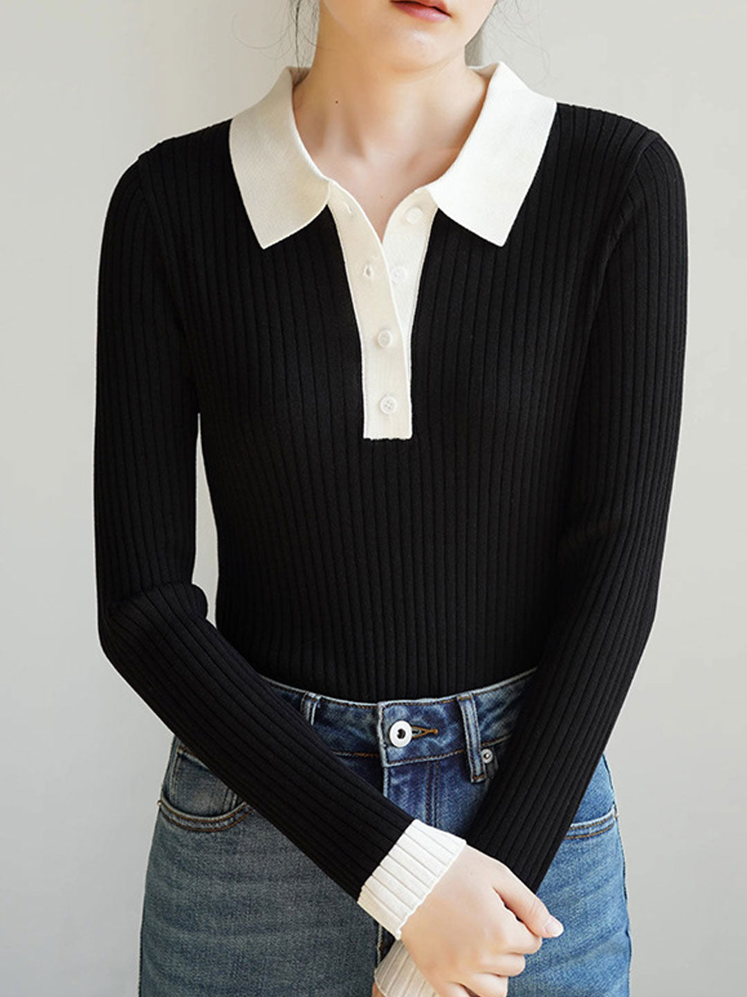 Jessica Retro Contrast Color Slim Knitted Sweater