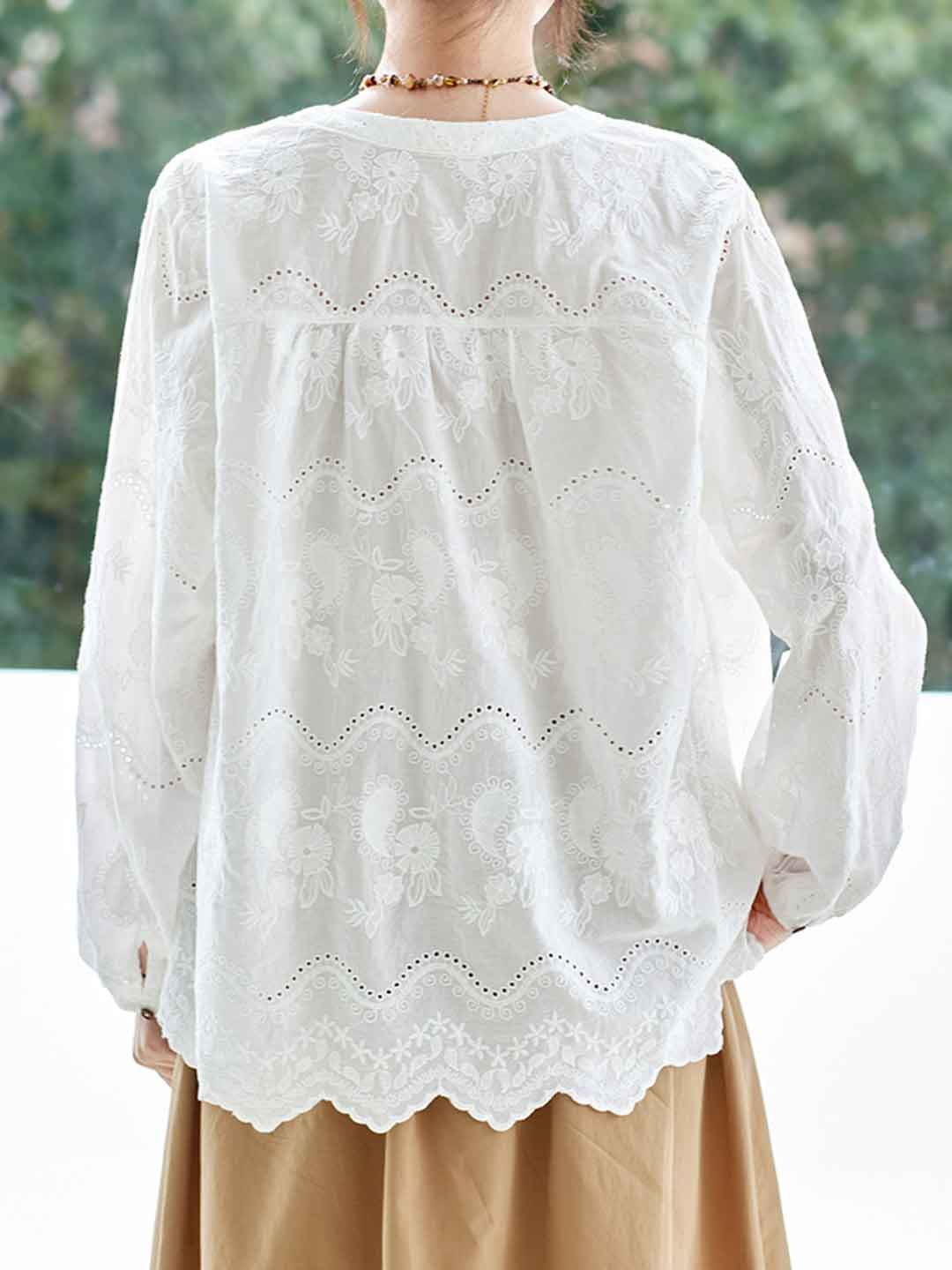 Ava Loose V-Neck Embroidered Top