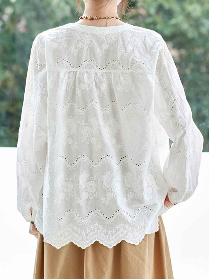 Ava Loose V-Neck Embroidered Top
