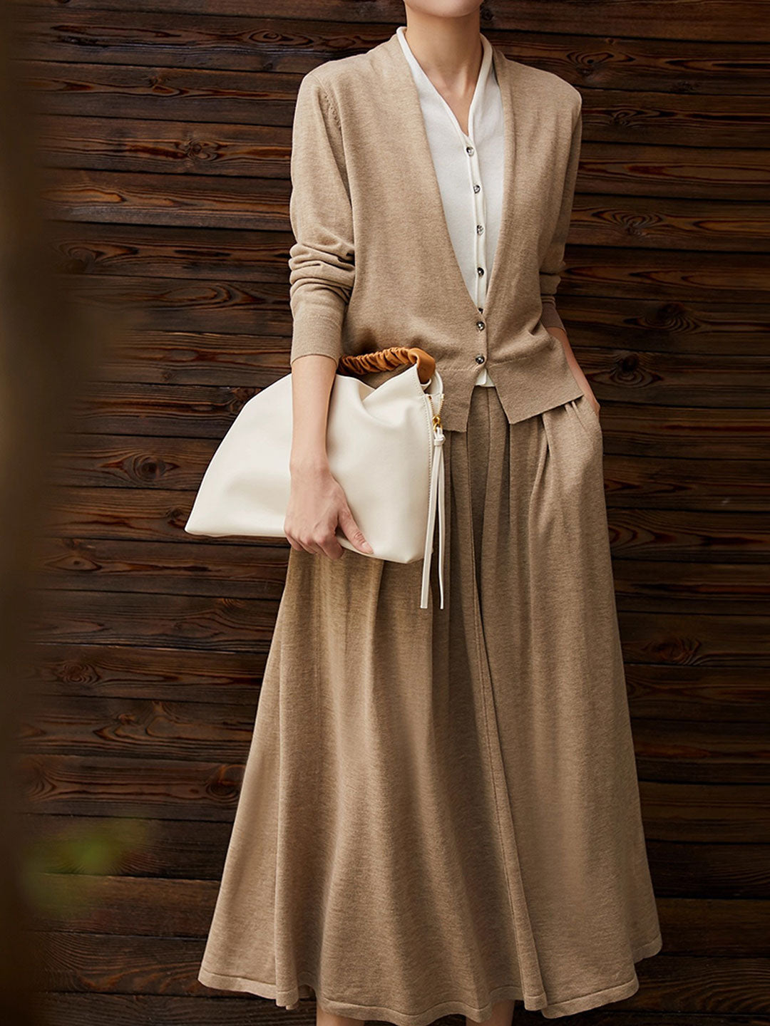 Ruby Classic V-neck Knitted Cardigan Skirt Set