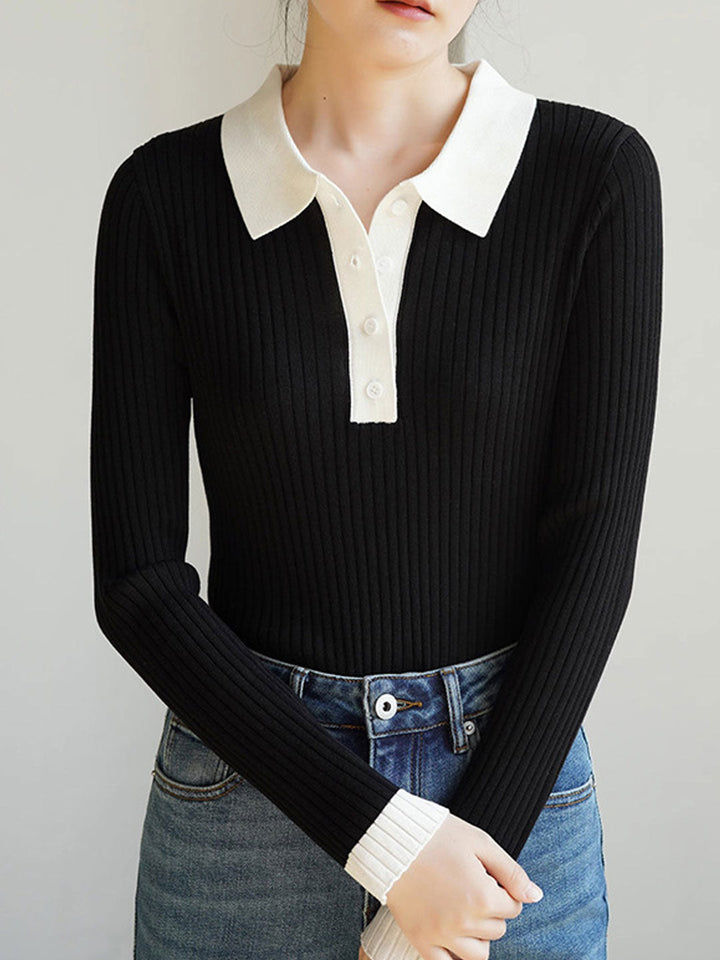 Jessica Retro Contrast Color Slim Knitted Sweater-Green