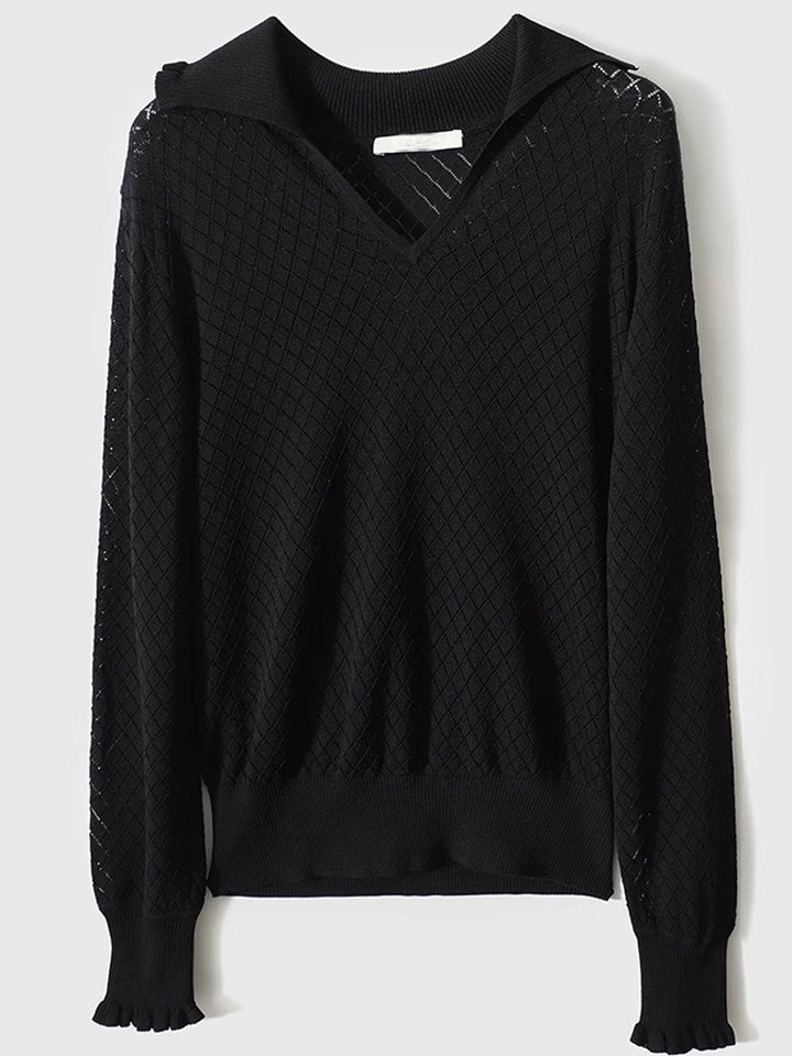 Ashley Classic V-Neck Hollow Solid Color Knitted Top