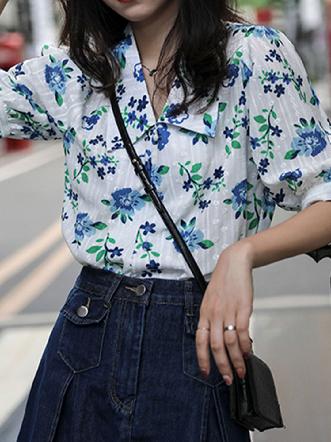 Sophia Retro Chiffon Embroidered Blouse-Orange