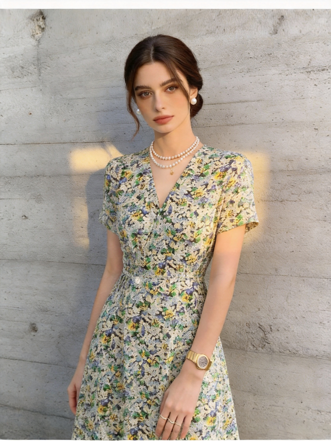 Hailey Classic V-neck Floral Printed Dress