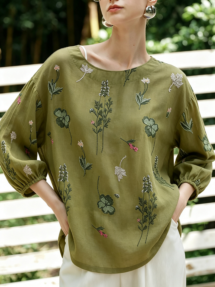 Morgan Loose Printed Embroidered Top