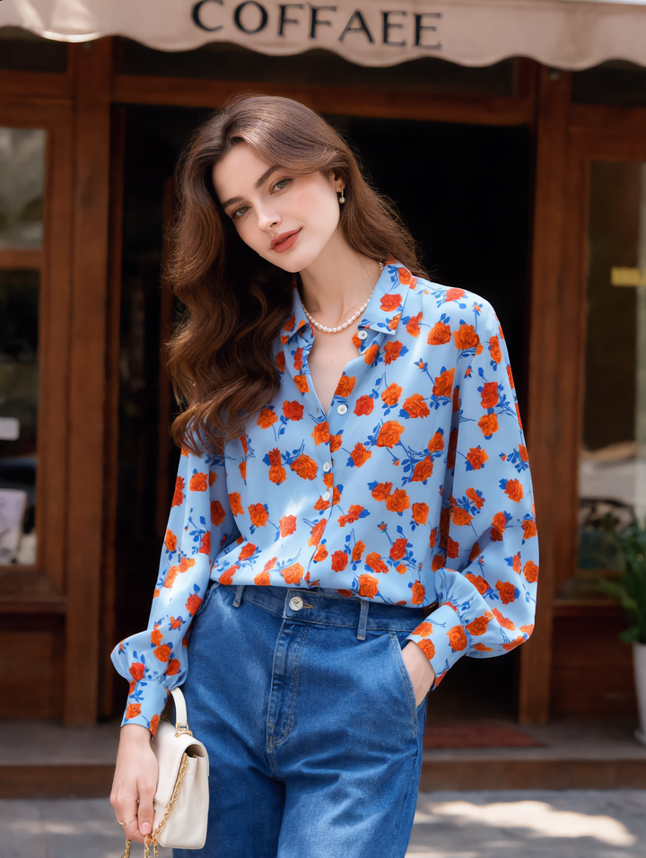 Chloe Classic Polo Printed Chifffon Shirt