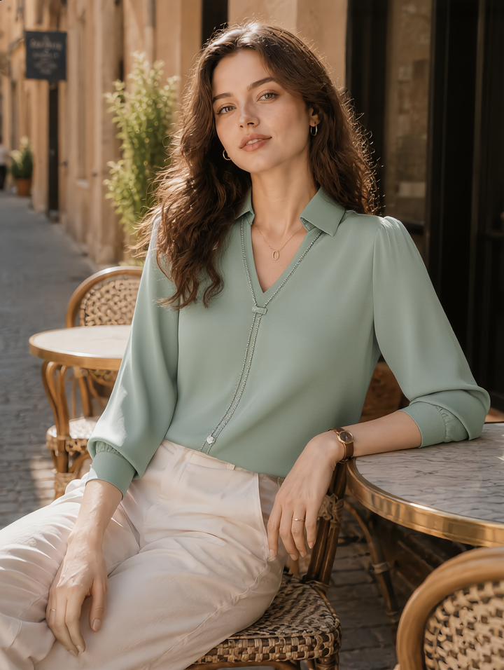 Claire Elegant V-Neck Satin Shirt