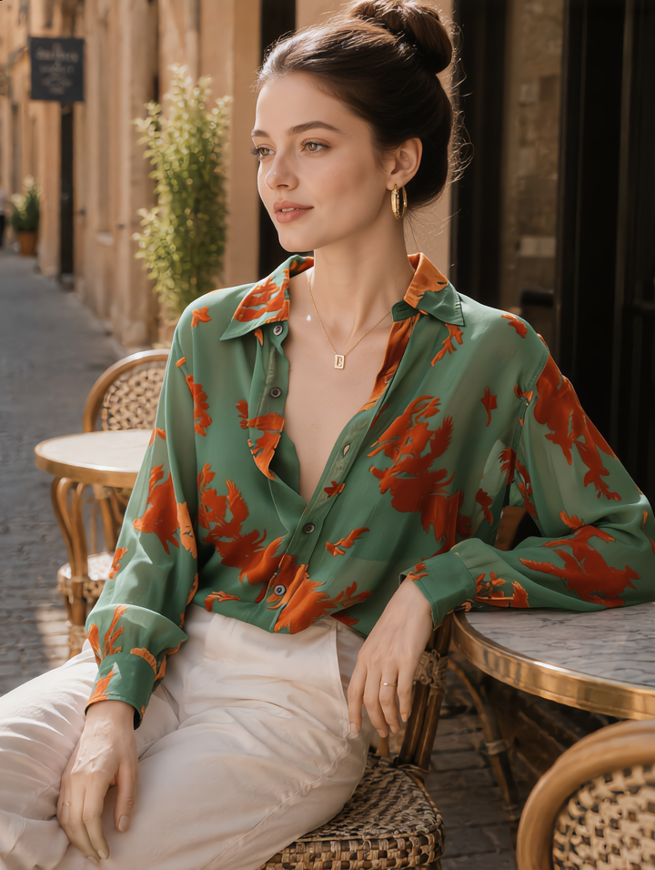 Camila Classic Lapel Jacquard Chiffon Shirt
