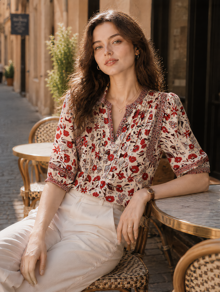 Grace Classic Puff Sleeve Printed Top
