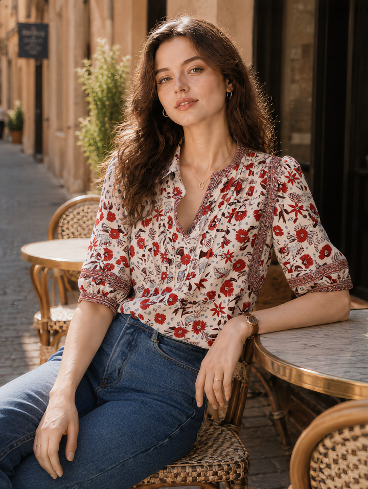 Grace Classic Puff Sleeve Printed Top