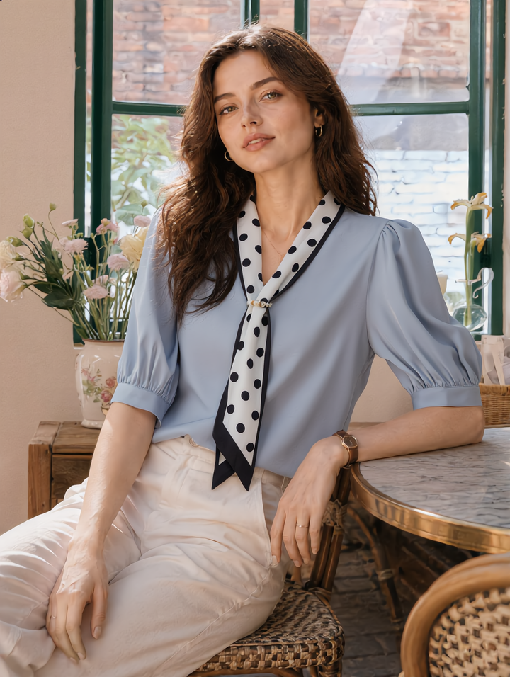 Kaitlyn Classic Printed Bow Satin Shirt