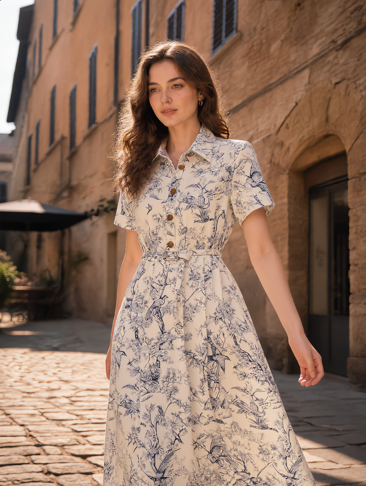 Gianna Elegant Lapel Printed Dress