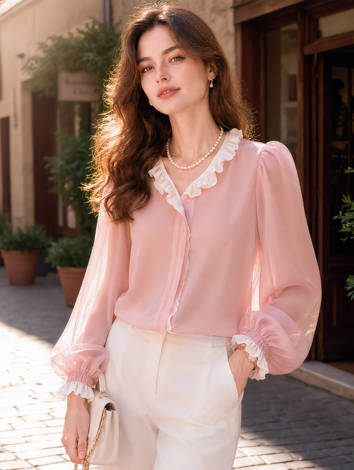 Emily Chic Auricular Collar Solid Color Top