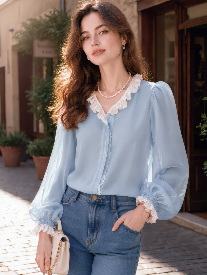 Emily Chic Auricular Collar Solid Color Top