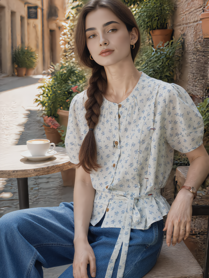 Mia Classic Crew Neck Floral Printed Top