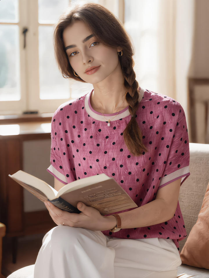 Sofia Loose Crew Neck Polka Dot Top