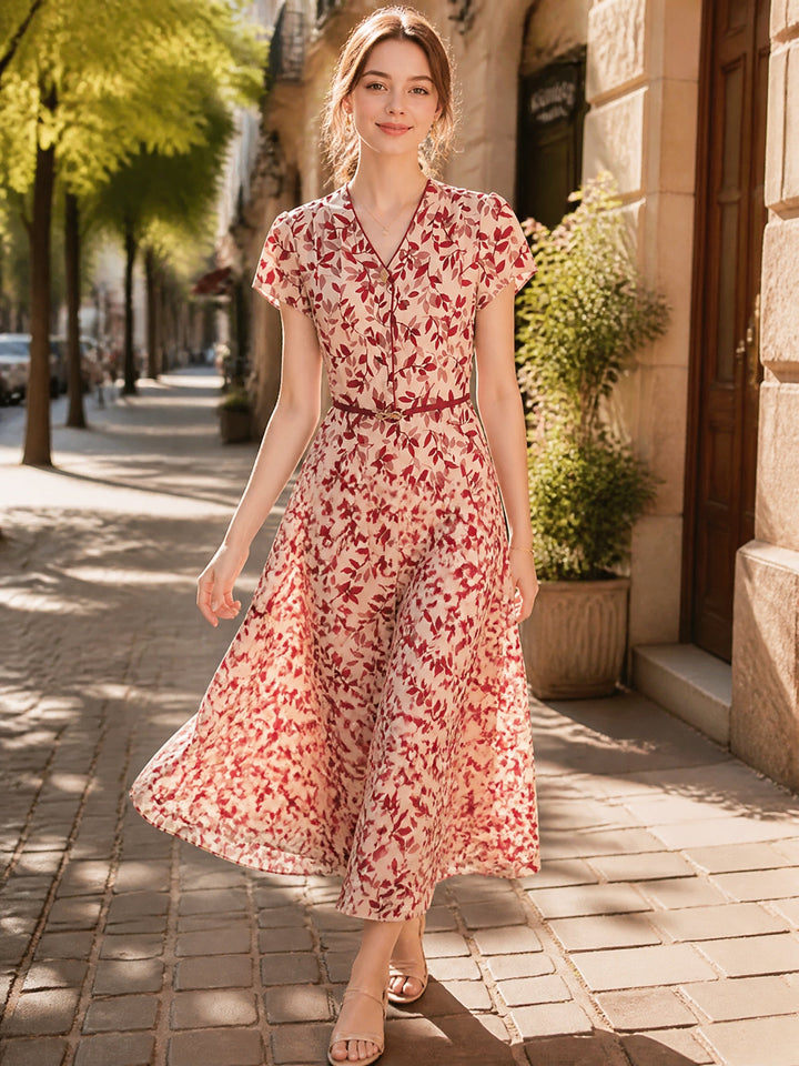 Abigail Daily V-Neck Printed Chiffon Dress