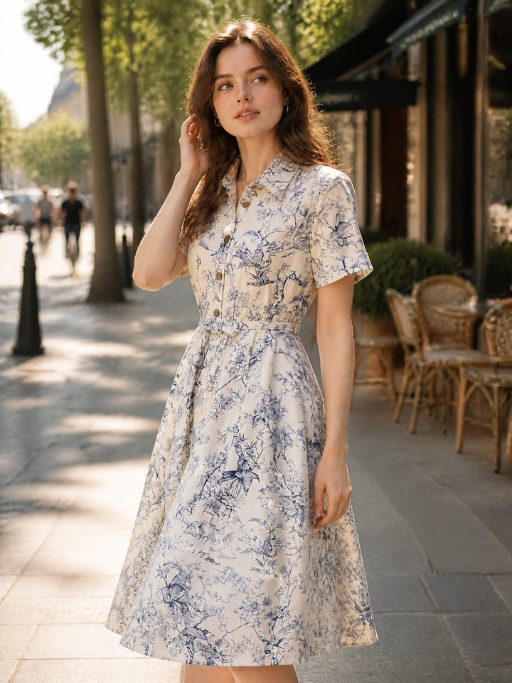 Gianna Elegant Lapel Printed Dress
